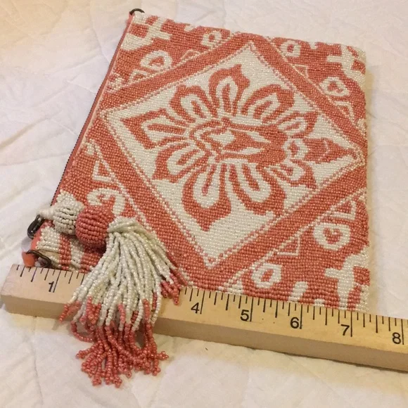 NWOT RARE Anthropologie Danica Embellished Pouch Pink 10.75" X 7.5" X .5" - Picture 4 of 7